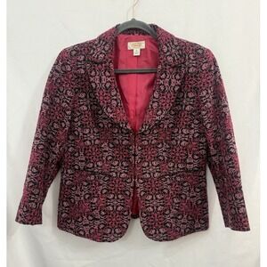 Talbots Black Pink Floral Embroidered Blazer Jacket Womens Size‎ 12 Textured